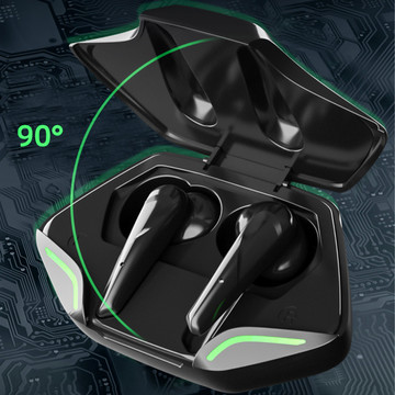 Bluetooth 5.2 TWS Wireless Headphones in Powerbank Case for Gamers for Gaming LED Black