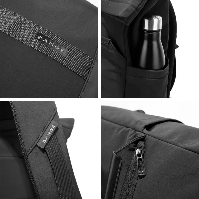 Bange wasserdichter Rucksack für 15,6-Zoll-Laptop, Stadtreisender, 45 x 30 x 16 cm, für Arbeit, Flugzeug, Herren, Damen, mit USB-Anschluss Schwarz