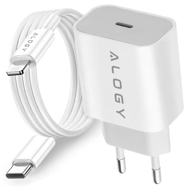 Alogy wall charger fast USB-C PD 20W Lightning cable 1m White