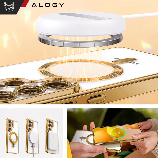 Pouzdro MagSafe pro Apple iPhone 16 Pro Max Alogy Glamour Pouzdro luxusního prstenu zlaté-průhledné