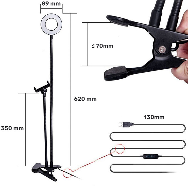 Photographic Alogy LED Selfie Ring Light Phone Holder Black