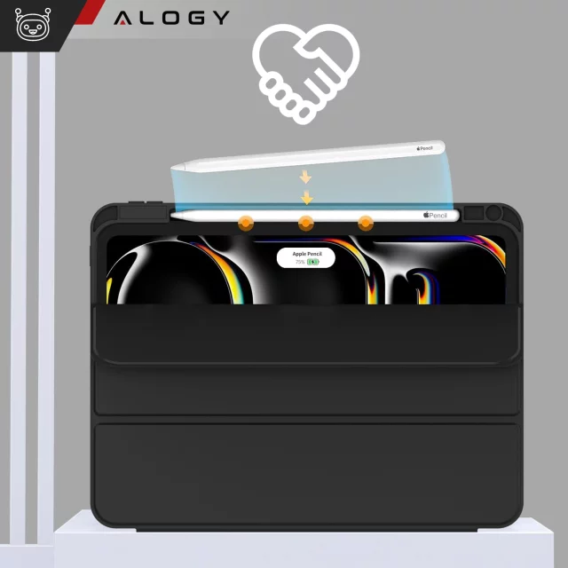 Etui ochronne z rysikiem do Apple iPad Pro 13" 2024 Alogy Book Cover Case obudowa na tablet Czarne + Szkło