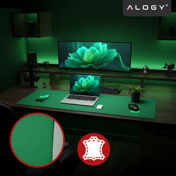 Podložka na stůl 80×40 cm – protiskluzová ochranná podložka z elegantní PU ekokůže, pro myš a klávesnici, stylová a odolná – Alogy WorkMat™ Green
