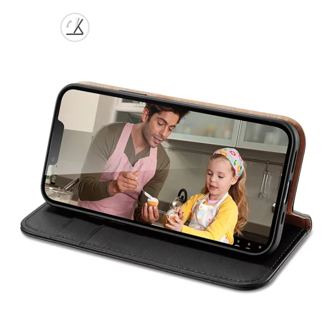 Dux Ducis Hivo Leather Flip Cover Originální kožená peněženka na karty a dokumenty iPhone 14 Plus černá