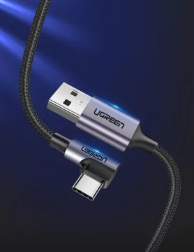Úhlový kabel UGREEN kabel USB - USB Typ C 1m 3A šedý (50941)