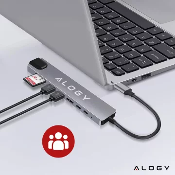 Hub 8v1 USB-C na 2xA 2xC HDMI SD Micro LAN 100mb – Alogy MultiHub™ pro notebooky