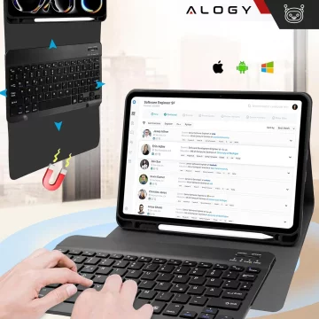 Etui ochronne z klawiaturą do Apple iPad Pro 11" M4 2024 Alogy Keyboard case z miejscem na rysik klawiatura Bluetooth czarne + szkło