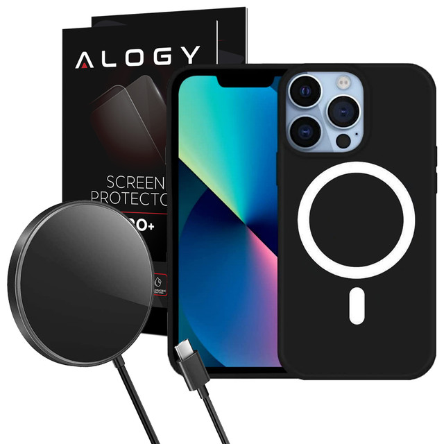 Hülle für MagSafe Ultra Slim Mag Alogy für Qi-Ladegeräte für Apple iPhone 13 Pro Schwarz Induktives Ladegerät Glas