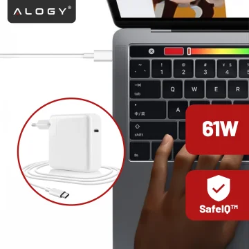 Netzteil für Apple MacBook, Alogy Universal-Ladekabel, 2 m, USB-C auf USB-C, Schnellladefunktion PowerDelivery PD, 61 W, Weiß