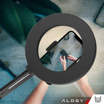 Ring LED Alogy drafting lamp with flexible arm and desk stand phone holder Black