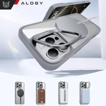 Etui hybrydowe ochronne do Apple iPhone 16 Pro Max Alogy KickStand Hybrid Case z podpórką do MagSafe Szare