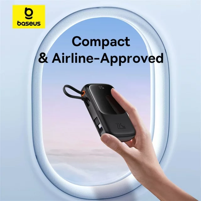 Powerbank Baseus Qpow Pro+ 10000mAh 22.5W z wbudowanym kablem USB-C i wyświetlaczem - czarny