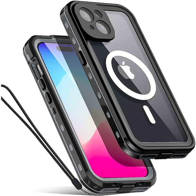 Pouzdro pro iPhone 15 Plus vodotěsné Mag Safe Case pancéřované vodotěsné pouzdro černé a šedé