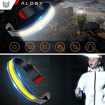 2x COB LED headlamp for running on a bike, powerful, rechargeable, USB Type C, Alogy headlamp, IPX4, black
