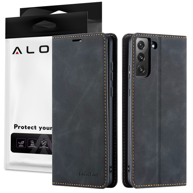 Etui zamykane z klapką portfel Alogy skórzane do Samsung Galaxy S22 Plus Czarne