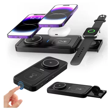 Bezdrátová indukční nabíječka Qi QC 3.0 3v1 Rychlá pro Apple iPhone Airpods Watch Nabíjecí stanice 15W černá