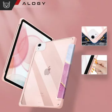 Hybridní pouzdro s držákem stylusu pro Apple iPad Air 11" (2024,2025) / Air 10.9" (2020,2022) / Pro 11 (2018) Alogy Hybrid Book Cover Case Marble Pink