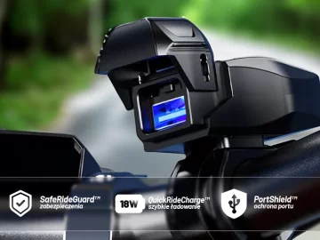 Ładowarka Motocyklowa Kewig USB-A 18W, Szybkie Ładowanie QC, Wodoodporna IP65 z Wyłącznikiem i Podświetleniem LED, Montaż na Kierownicy, do Telefonu, Kamerki, Interkomu – Czarna