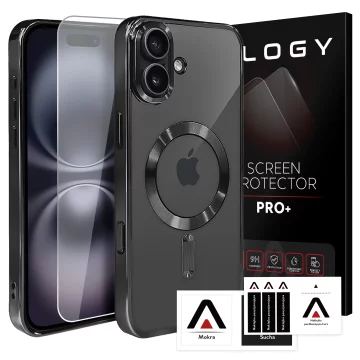 MagSafe Hülle für Apple iPhone 16 Plus Alogy Glamour Luxus Ringgehäuse Schwarz und Transparent