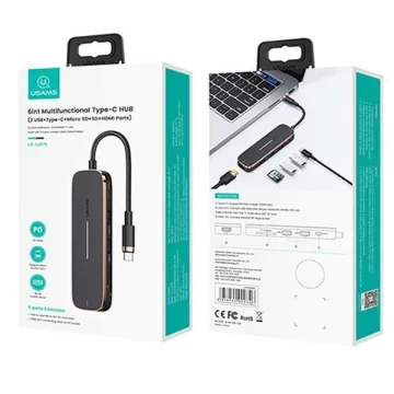 USAMS Adapter HUB 2xUSB USB-C HDMI Micro SD SD Czarny/schwarz SJ575HUB01 (US-SJ575)