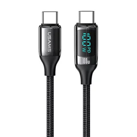 USAMS Pletený kabel U78 USB-C na USB-C LED 1,2 m 100W rychlé nabíjení černá/černá SJ546USB01 (US-SJ546 )
