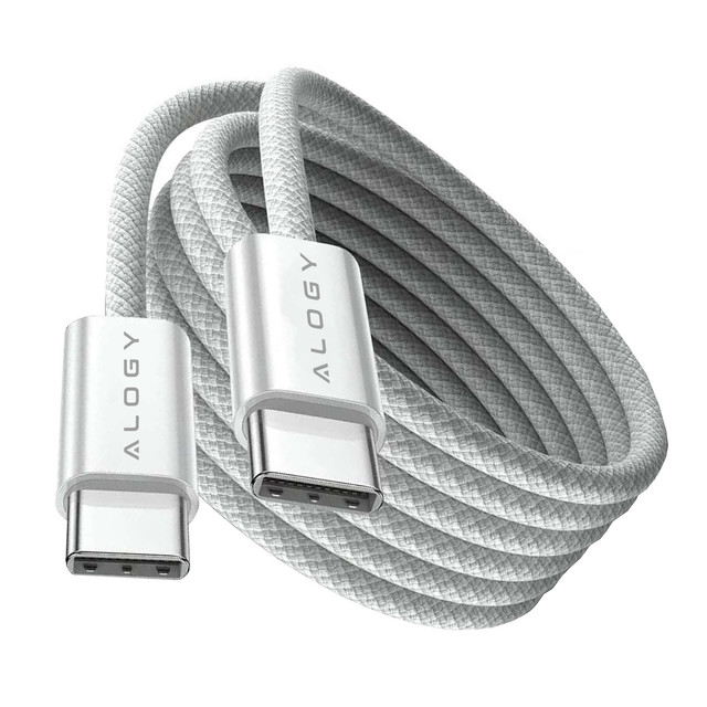 USB-C-Typ-C-Kabel, stark, schnell, PD, 2 m, für iPhone 15, Alogy-Nylonkabel, Weiß