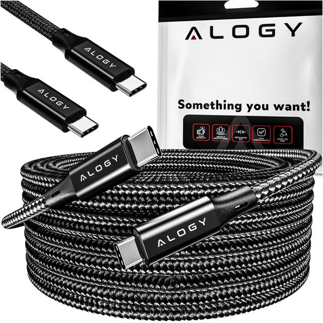 2x kabel USB-C typu C silný rychlý 60W PD 2M pro iPhone 15/Pro/Max nylonový kabel Alogy Black [2ks]
