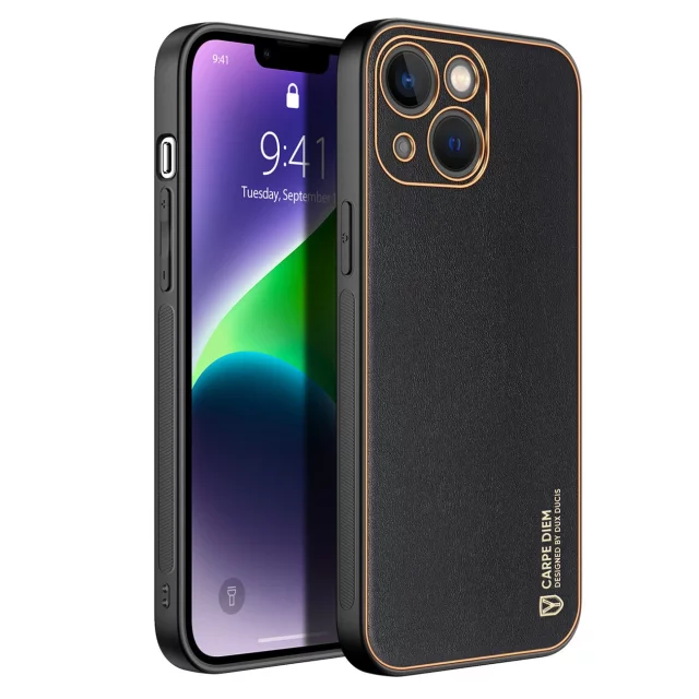 Pouzdro Dux Ducis Yolo iPhone 14 Plus elegantní kryt z ekologické kůže černé barvy