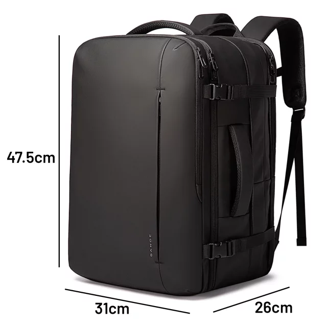 Bange waterproof backpack for a 17" laptop, city travel, 47.5x31x26 cm, expandable for work, airplane, men's, women's, black