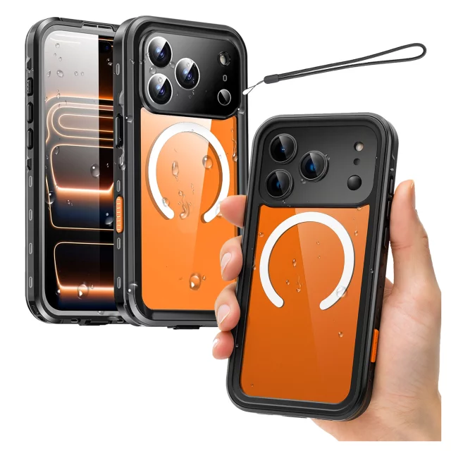 Etui Wodoodporne do Apple iPhone 17 Pro Max 6,9", Pancerna Obudowa 360° z Przezroczystym Tyłem, Kompatybilna z MagSafe, Alogy HydroArmor™ IP68 Case – Czarne