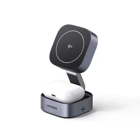 Ugreen W702 3in1 MagSafe Qi2 Ladegerät 15W Faltbar USB-C Schwarz