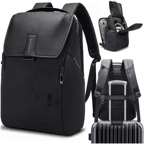 Bange Waterproof Backpack Laptop Bag 15.6" City Travel 46x30x19 cm for Work School Plane Men's Women's Black