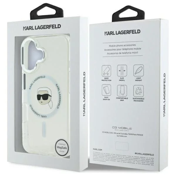 Pouzdro Karl Lagerfeld pro iPhone 16 6,1" White MagSafe Hardcase IML Metal Karl Head