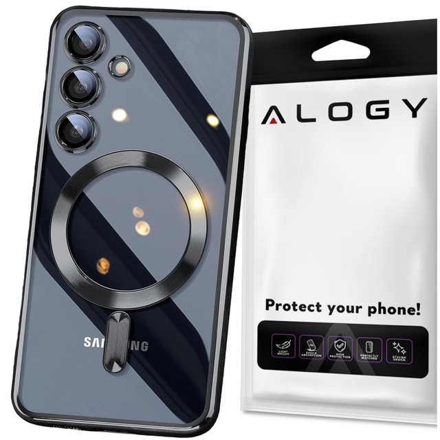 Hülle für Samsung Galaxy S24 Plus Mag Safe Glamour Case Ringgehäuse Kameraschutz Alogy Schwarz Transparent