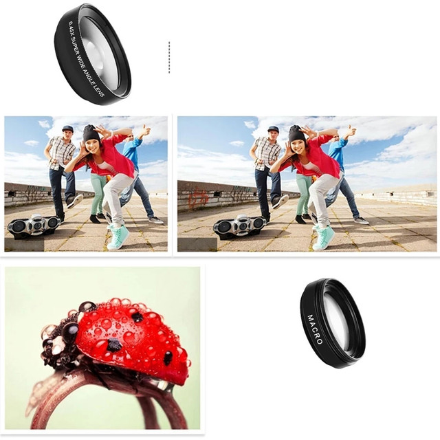 Objektiv Objektiv pro smartphone Sada 2v1 Alogy Klip na objektiv 0,45X Makro 12,5X široký