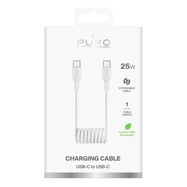 Kabel spiralny Puro USB-C – USB-C 25W 1m biały TPU