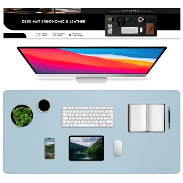 Desk pad 100×50 cm – anti-slip protective mat made of elegant PU eco-leather, for mouse and keyboard, stylish and durable – Alogy WorkMat™ Blue