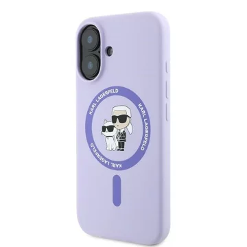 Etui Karl Lagerfeld do iPhone 16 6.1" Fioletowy MagSafe Hardcase Silicone Karl&Choupette Ring