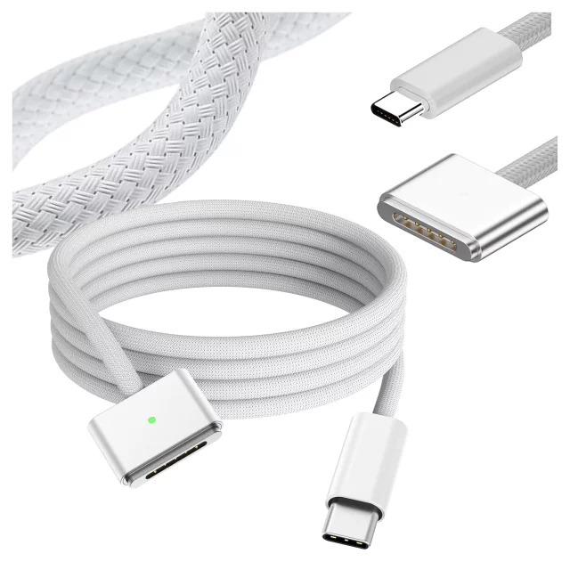Kabel zasilający USB-C do MagSafe 3 – szybkie ładowanie 140W, przewód 2 m, do Apple MacBook, wytrzymały i bezpieczny – Alogy PowerLink™ Biały