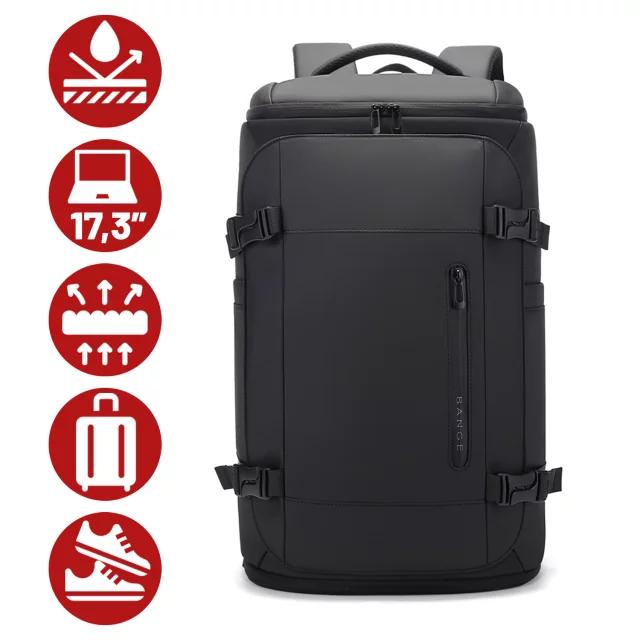 Bange wasserdichter Rucksack für 15,6-Zoll-Laptop, Stadtreisender, 45 x 30 x 16 cm, für Arbeit, Flugzeug, Herren, Damen, mit USB-Anschluss Schwarz