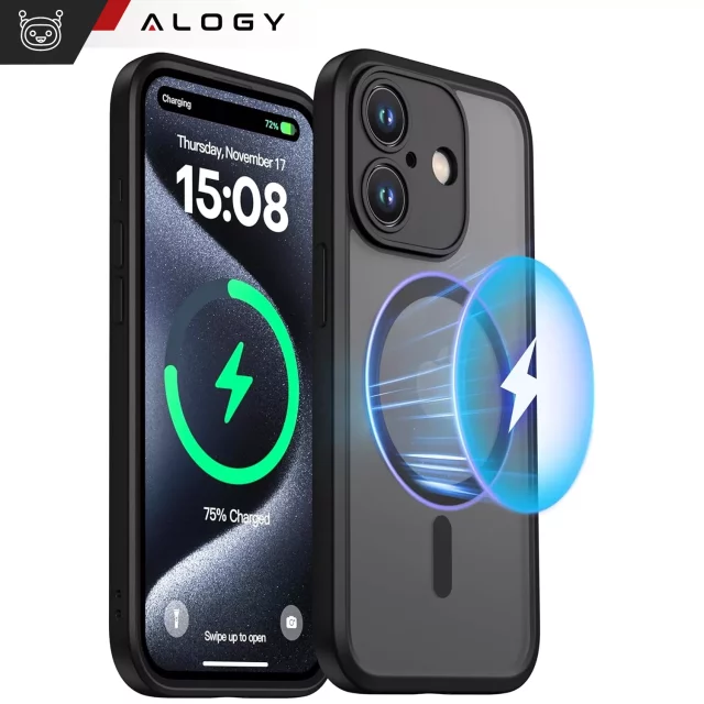Pouzdro pro Apple iPhone 16 Alogy MagSafe Hybrid Matte Case Matný kryt s ochranou objektivu černý