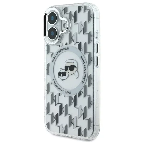 Etui Karl Lagerfeld do iPhone 16 6.1" Przezroczysty MagSafe IML Monogram Karl&Choupette Head