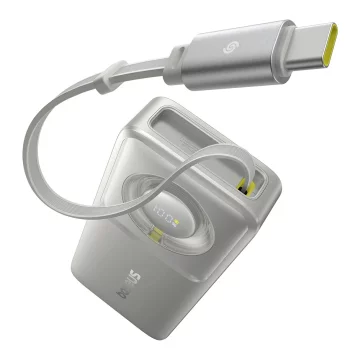 Baseus Free2Pull 10000 mAh 30 W Powerbank mit USB-C-Anschluss und einziehbarem USB-C-Kabel – Grau