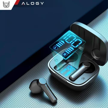 Bezdrátová sluchátka Alogy TWS Bluetooth 5.0 LED s nabíjecím pouzdrem IPX5, powerbankou USB-C, černá