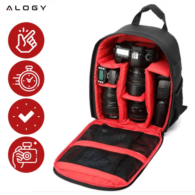 Wasserdichter Rucksack Alogy Tasche für Kamera Fotoausrüstung und Zubehör geräumig Schwarz und Rot