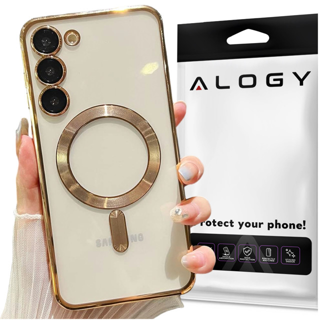 Pouzdro pro Samsung Galaxy S24 Mag Safe Glamour Case Ring pouzdro s ochranou fotoaparátu Alogy Gold transparentní