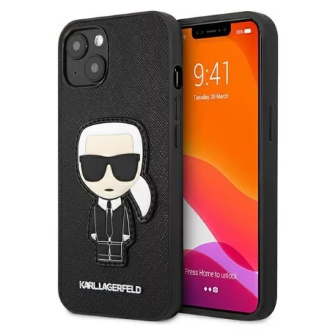 Karl Lagerfeld KLHCP13SOKPK iPhone 13 mini 5,4" černý/černý pevný obal Saffiano Ikonik Karl`s Patch