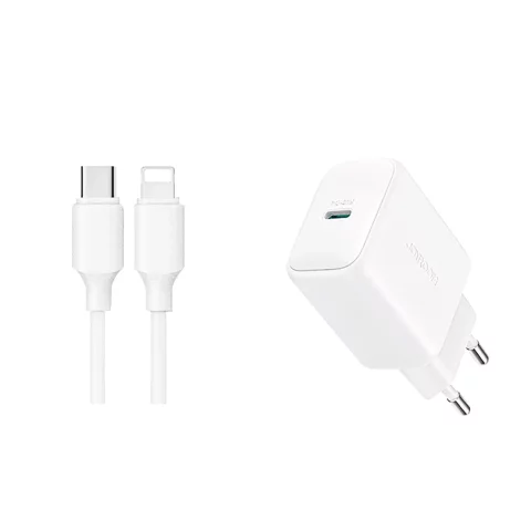 Ładowarka Joyroom Sieciowa USB-C PD 20W - Biała + Kabel USB-C / Lightning 1m
