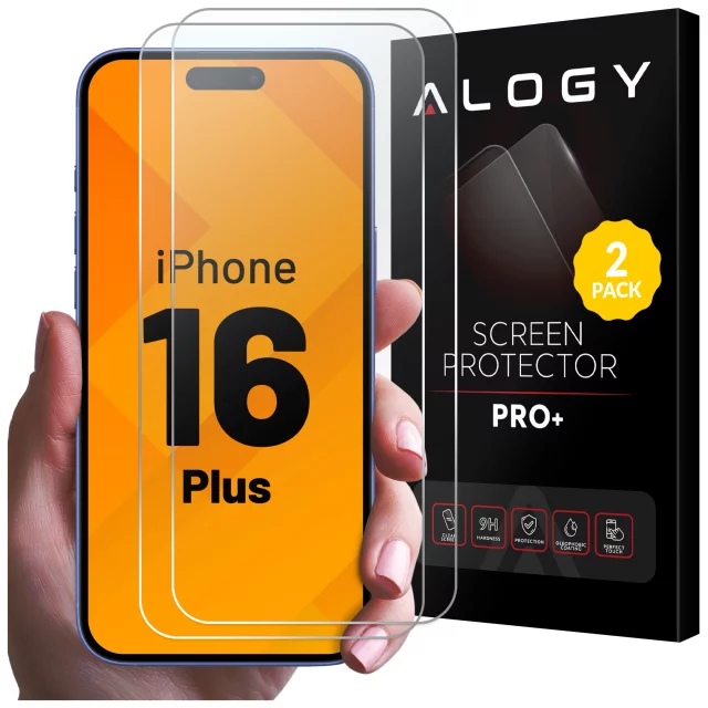 2x Szkło hartowane do Apple iPhone 16 Plus ochronne szkiełko na ekran 9H Alogy Heavy Pro+™️ [2szt]