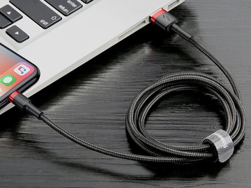 2m Baseus Keviar USB Lightning kabel pro iPhone iPad iPod 1,5A černá a červená